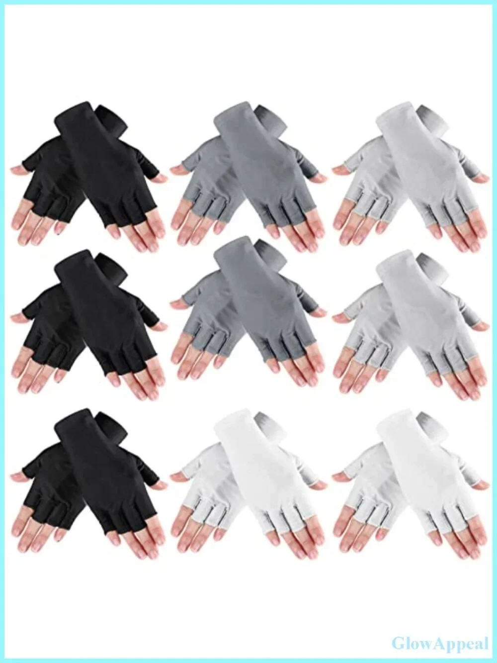 9 Pairs Sun Fingerless Gloves Women UV Protection Cotton Spandex Open Touch
